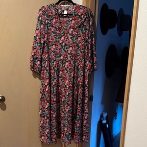 Zara Black and Red Floral Long Sleeve Dress